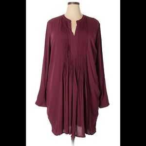 Old Navy Pintuck Swing Boho Babydoll Wine Long sleeve dress